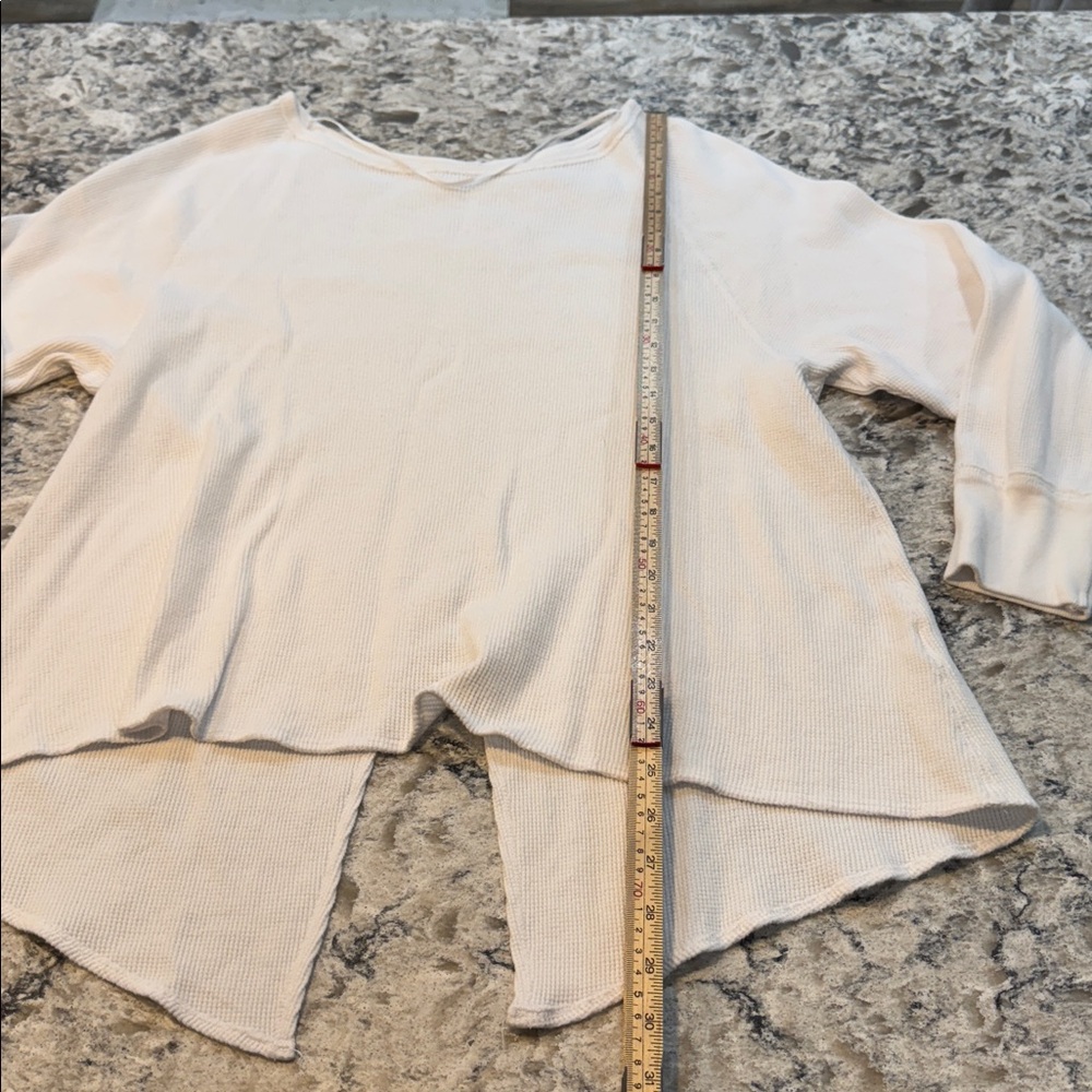 Free People We The Free Ivory Waffle Knit Split Back Thermal Top Small - Picture 6 of 14